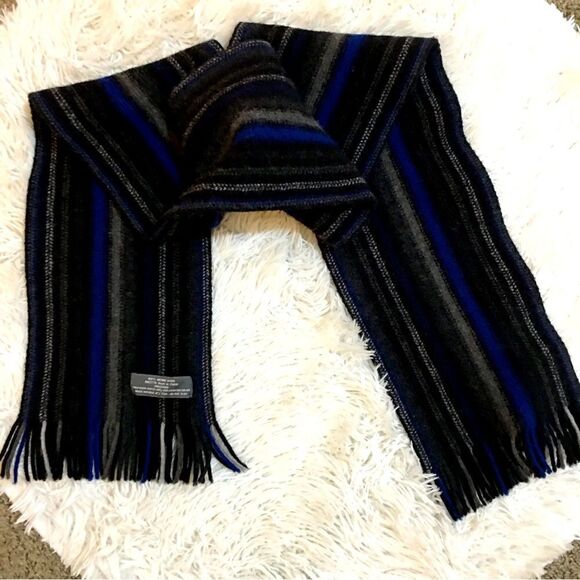 Mens MERINO WOOL SOFT FRINGE SCARF WITH POPPING ELECTRIC BLUE - Picture 2 of 3